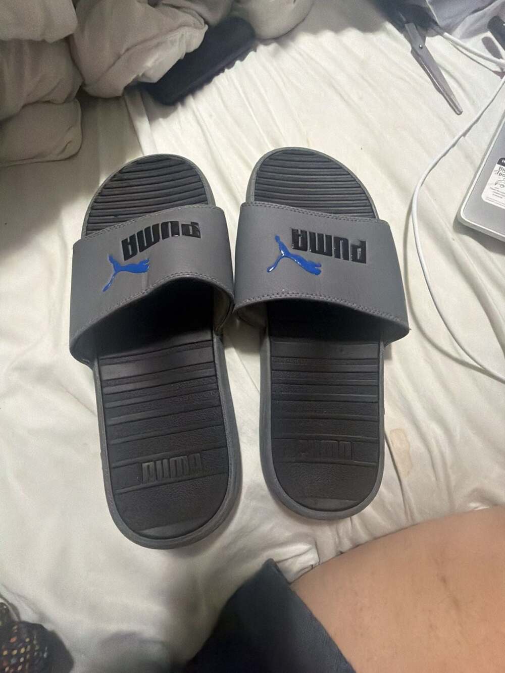Puma Cool Cat 2.0 Men's Slide Sandals in Charcoal Gray and Blue